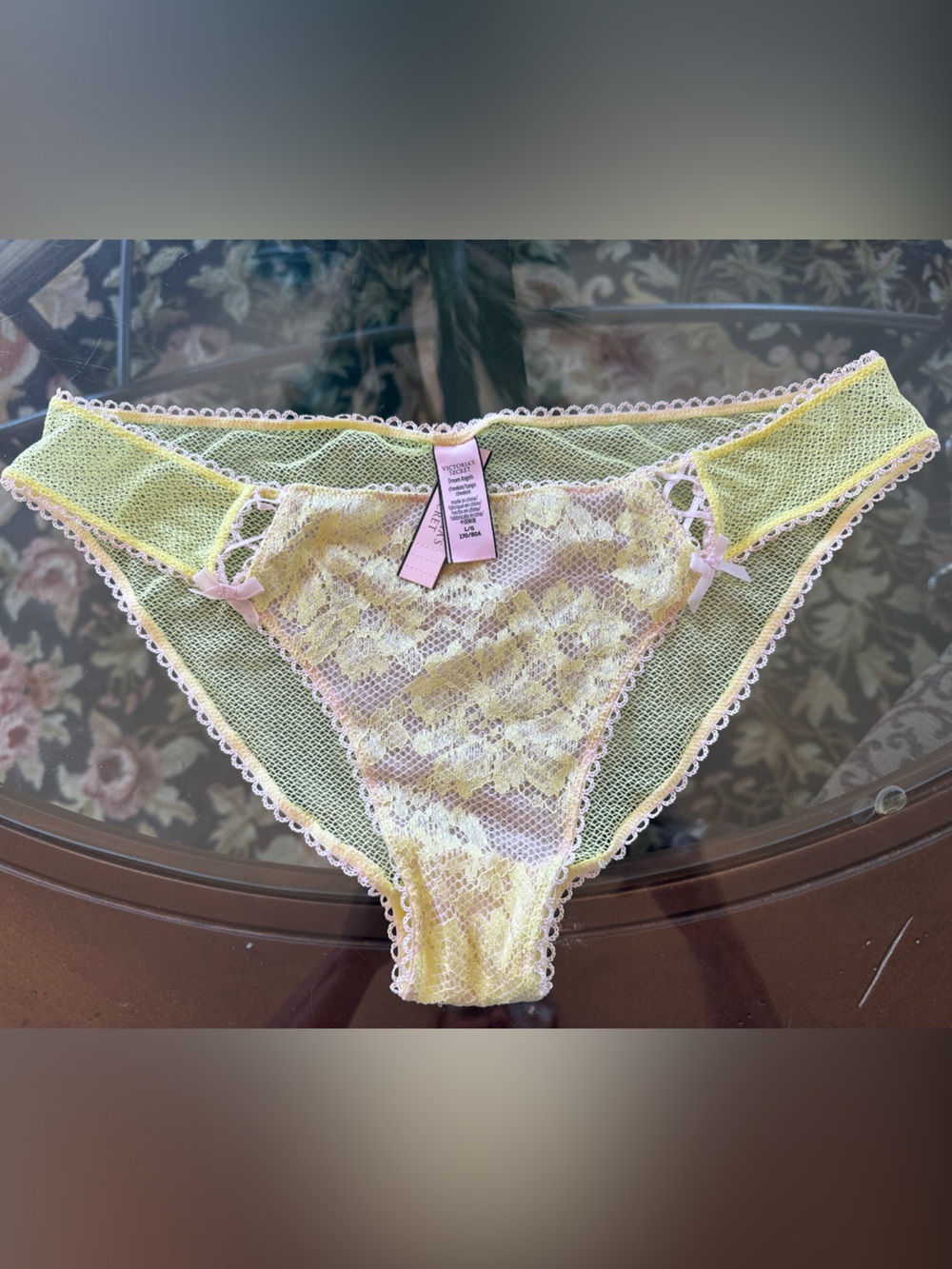 NWT Victoria's Secret Yellow & Pink Lace Cheekini size L